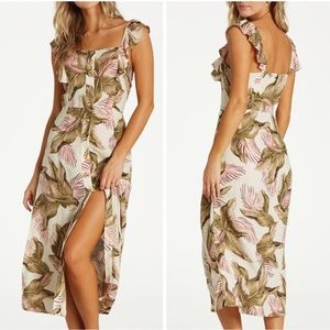 Billabong Love Tripper Tropical Print Button Down Midi Dress